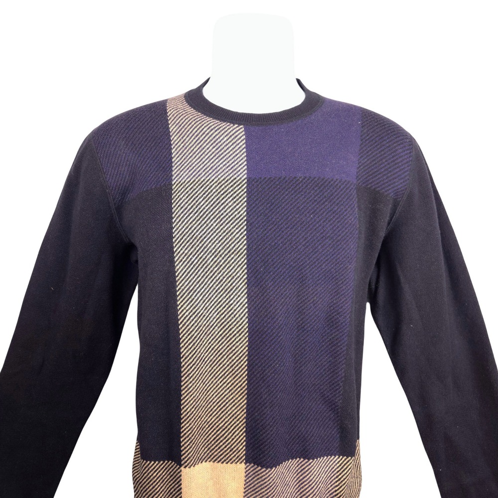Rag & Bone Mens Plaid Crew Neck Long Sleeve Sweater Cotton Cashmere S Navy Blue